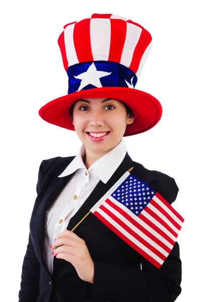 Woman businessman with american symbols — Stock Photo, Image