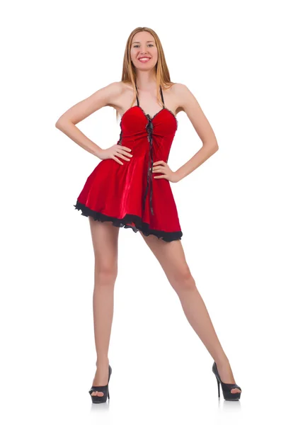 Moda kavramı kırmızı elbiseli kadın — Stok fotoğraf