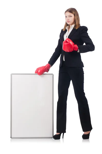 Beyaz tahtası boş kadın boksör — Stok fotoğraf