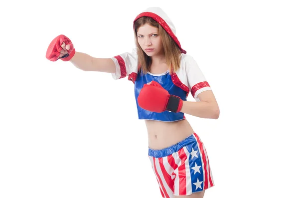 Woman boxer in uniform with US symbols — Stock Photo, Image