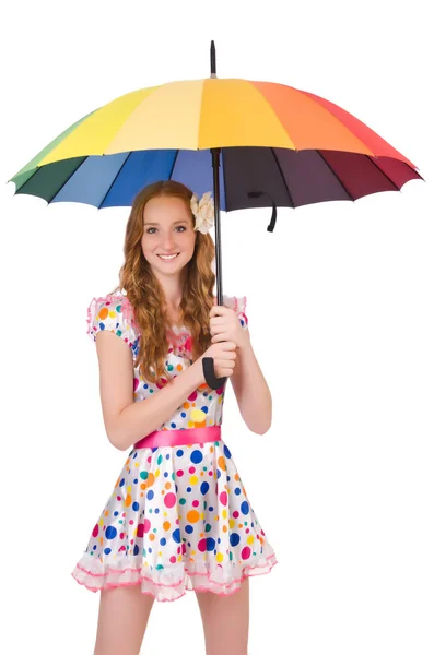 Junges Mädchen mit buntem Regenschirm — Stockfoto