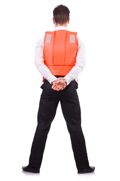 Man in life jacket isolated on white — Stock Photo, Image