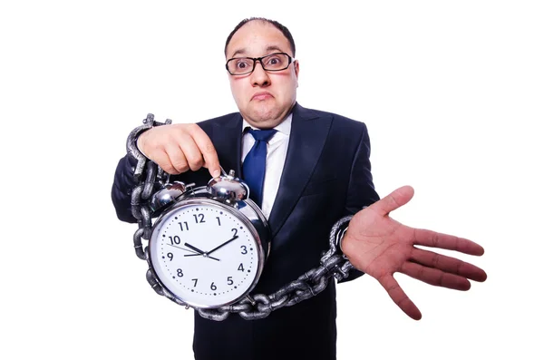 Homme d'affaires avec horloge isolé sur blanc — Photo