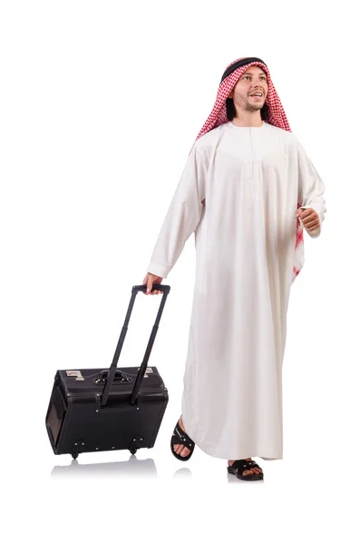 Homme arabe avec des bagages sur blanc — Photo