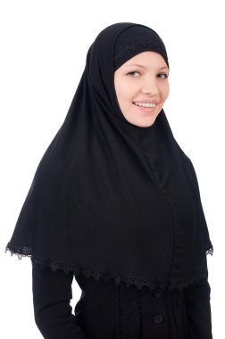 Müslüman burqa üzerinde beyaz izole kadın