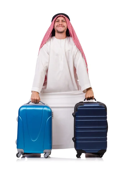 Arab man with luggage on white — Stock Photo, Image