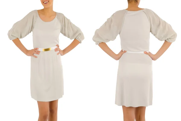 Modekonzept mit Frauenkleidung auf Weiß — Stockfoto