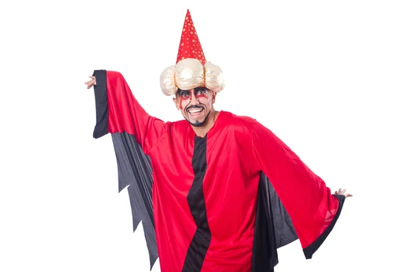 Wizard in rood kostuum geïsoleerd op wit — Stockfoto