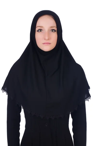 Mujer con burka musulmana aislada en blanco — Foto de Stock