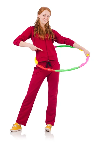 Donna che fa esercizi con hula hoop — Foto Stock