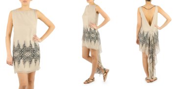 Beyaz kadın kıyafetleri ile moda konsepti