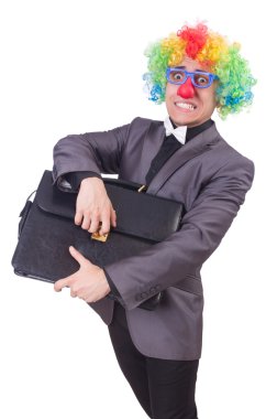 Palyaço işadamı beyazda soyutlanmış