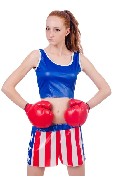 Boxer femme en uniforme avec des symboles américains — Photo