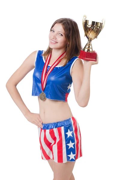 Boxeador de mujer en uniforme con símbolos de EE.UU. — Foto de Stock