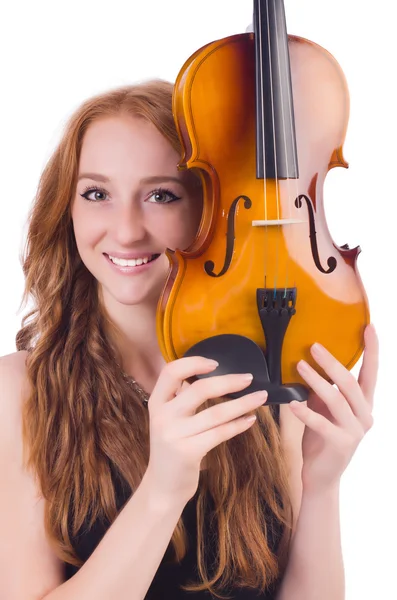 Mujer con violín aislado sobre blanco —  Fotos de Stock