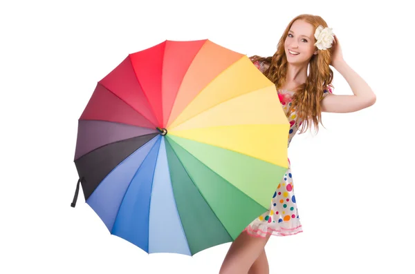 Young girl with colourful umbrella — Stock Photo, Image