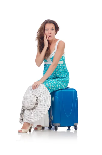Vrouw die zich voorbereidt op reizen op zomervakantie — Stockfoto