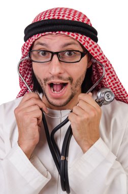 Beyaz steteskoplu Arap doktor