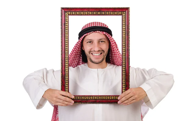 Arab with picture frame on white — Stock Photo, Image