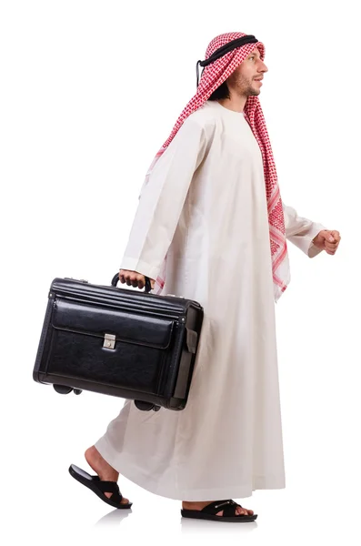 Homme arabe avec des bagages sur blanc — Photo