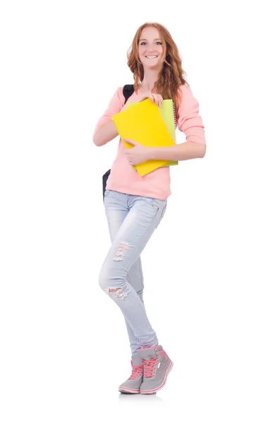 Giovane studente isolato sul bianco — Foto Stock