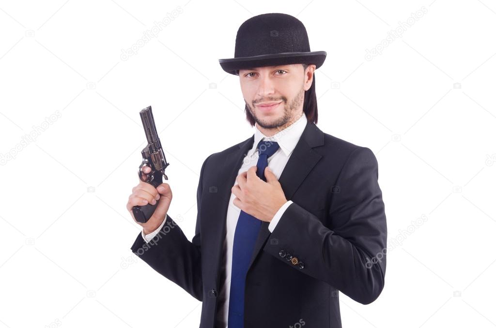 Man with gun isolated on the white