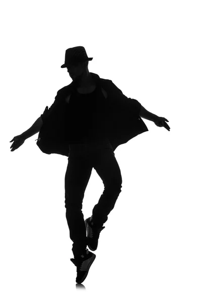 Silhouette of male dancer isolated on white — Stock Photo, Image