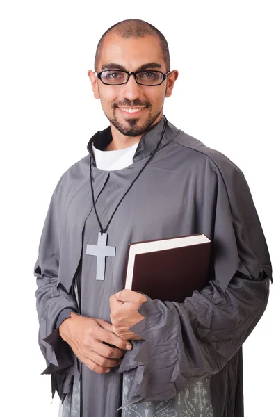 Jovem sacerdote isolado no branco — Fotografia de Stock