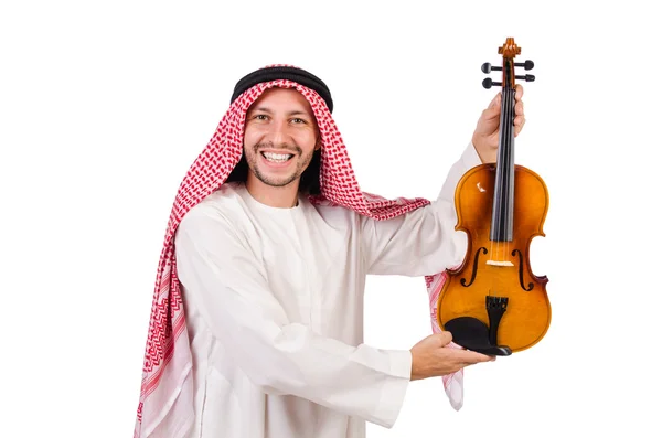 Arab man playing violing on white — Stock Photo, Image