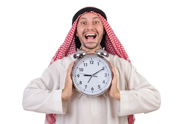 Homem árabe no conceito de tempo em branco — Fotografia de Stock
