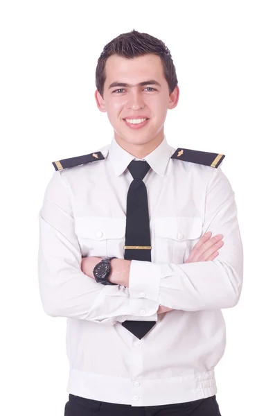 Young pilot isolated on the white — Stock Photo, Image