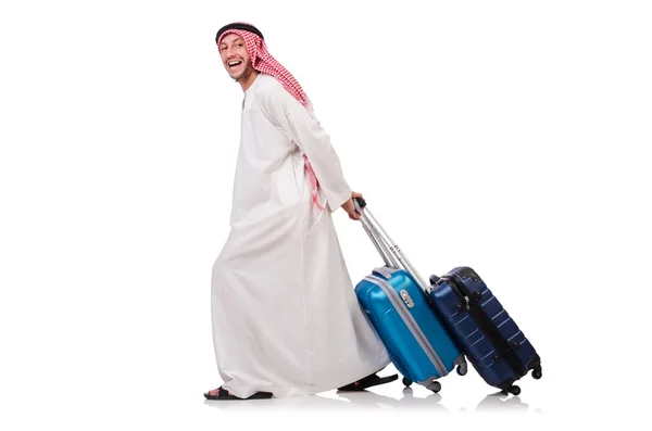 Arabische man met bagage op wit — Stockfoto