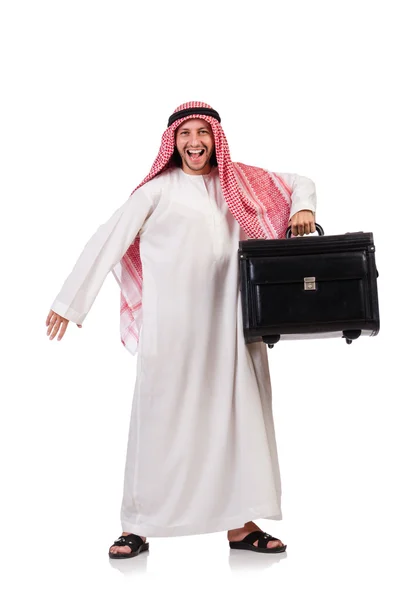 Homme arabe avec des bagages sur blanc — Photo