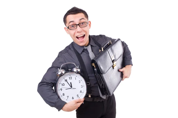 Lustiger Geschäftsmann mit weißer Uhr — Stockfoto