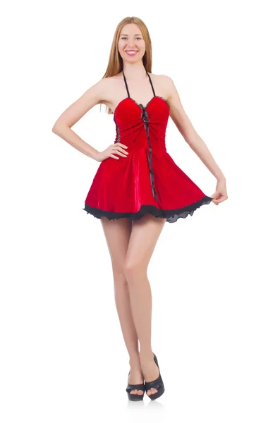 Mulher de vestido vermelho no conceito de moda — Fotografia de Stock