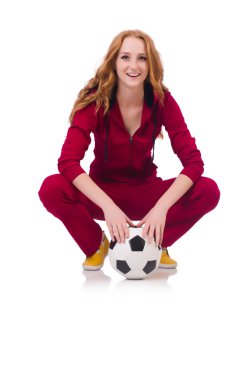 Beyazda futbol oynayan kadın