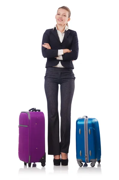 Businesswoman travelling isolated on white — Stock Photo, Image