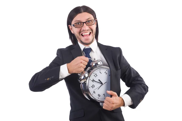Affärsman med klockan isolerad på vitt — Stockfoto