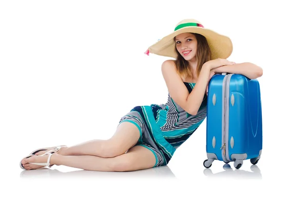Yaz tatili için hazırlık suitacases olan kadın — Stok fotoğraf
