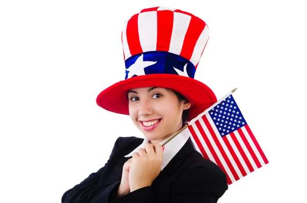 Woman businessman with american symbols — Stock Photo, Image