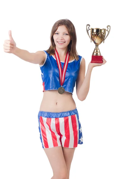 Woman boxer in uniform with US symbols — Stock Photo, Image
