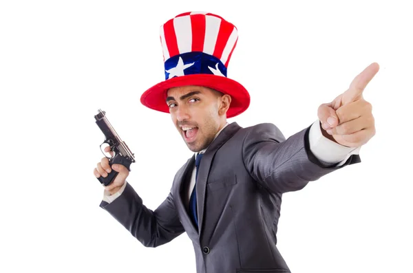 Man med pistol och amerikanska hatt — Stockfoto