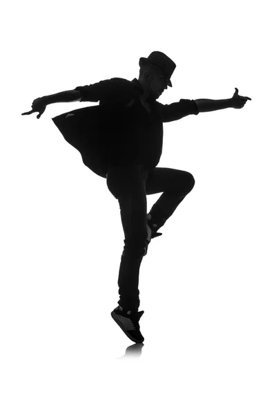 Silhouette of male dancer isolated on white — Stock Photo, Image