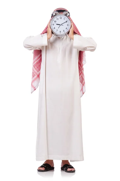 Arabische man in de tijd concept op wit — Stockfoto