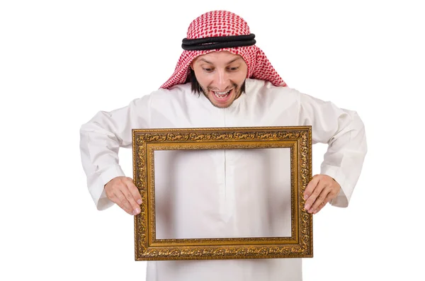 Arab s obrázkovým rámem na bílém — Stock fotografie