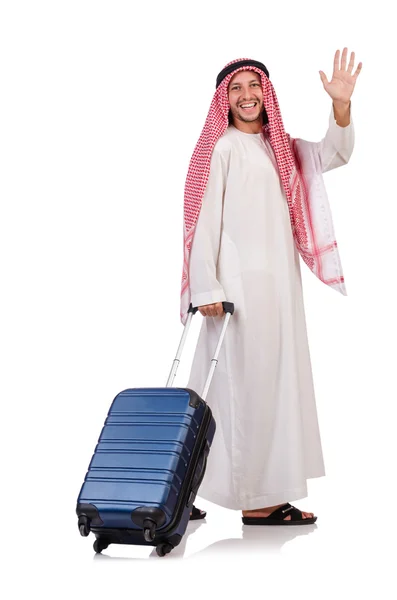 Arabische man met bagage op wit — Stockfoto