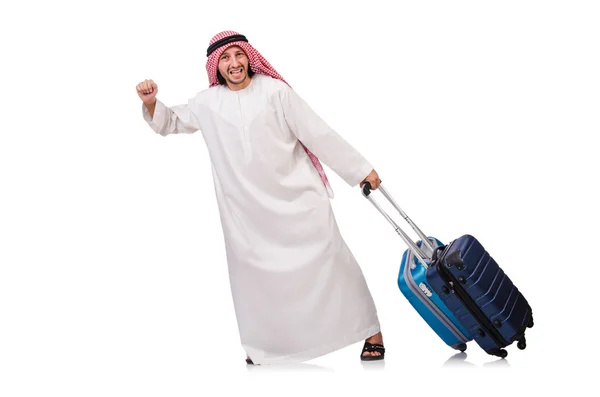 Arab muž se zavazadly na bílém — Stock fotografie