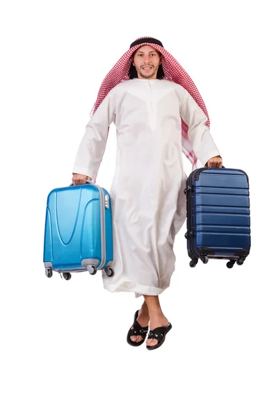 Arabische man met bagage op wit — Stockfoto