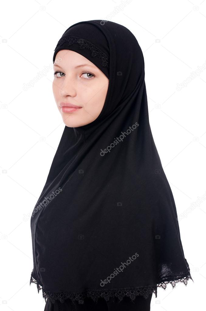 Woman with muslim burqa isolated on white