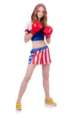Amerikan sembollü kadın boksör.